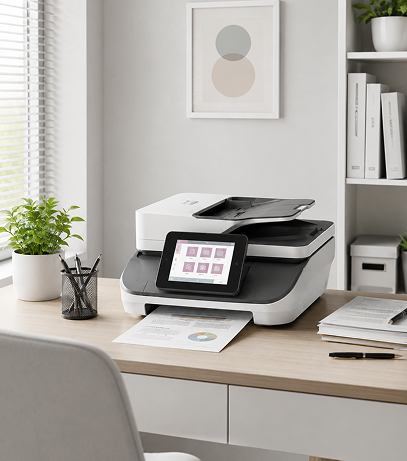 Modern scanner in an organized office workspace